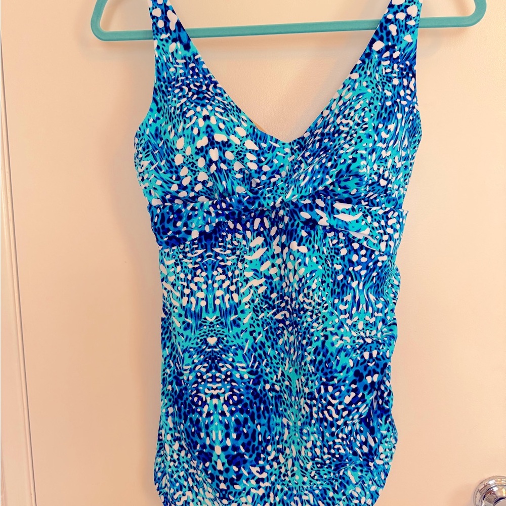 Belle by Kim Gravel Blue Patterned One Piece Swimsuit